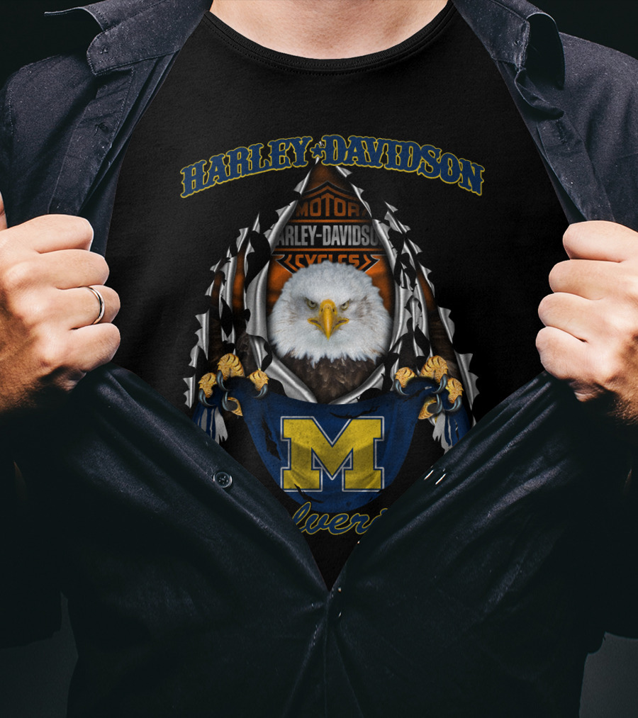 Harley Davidson Wolverines Michigan Ncaa Motorcycles Eagle M T-Shirt