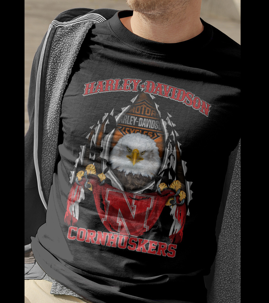 Harley Davidson Nebraska Cornhuskers Eagle Motorcycles T-Shirt