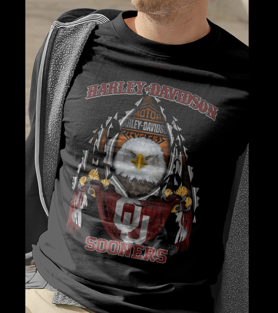 Harley Davidson Sooners Oklahoma Ncaa Bald Eagle T-Shirt