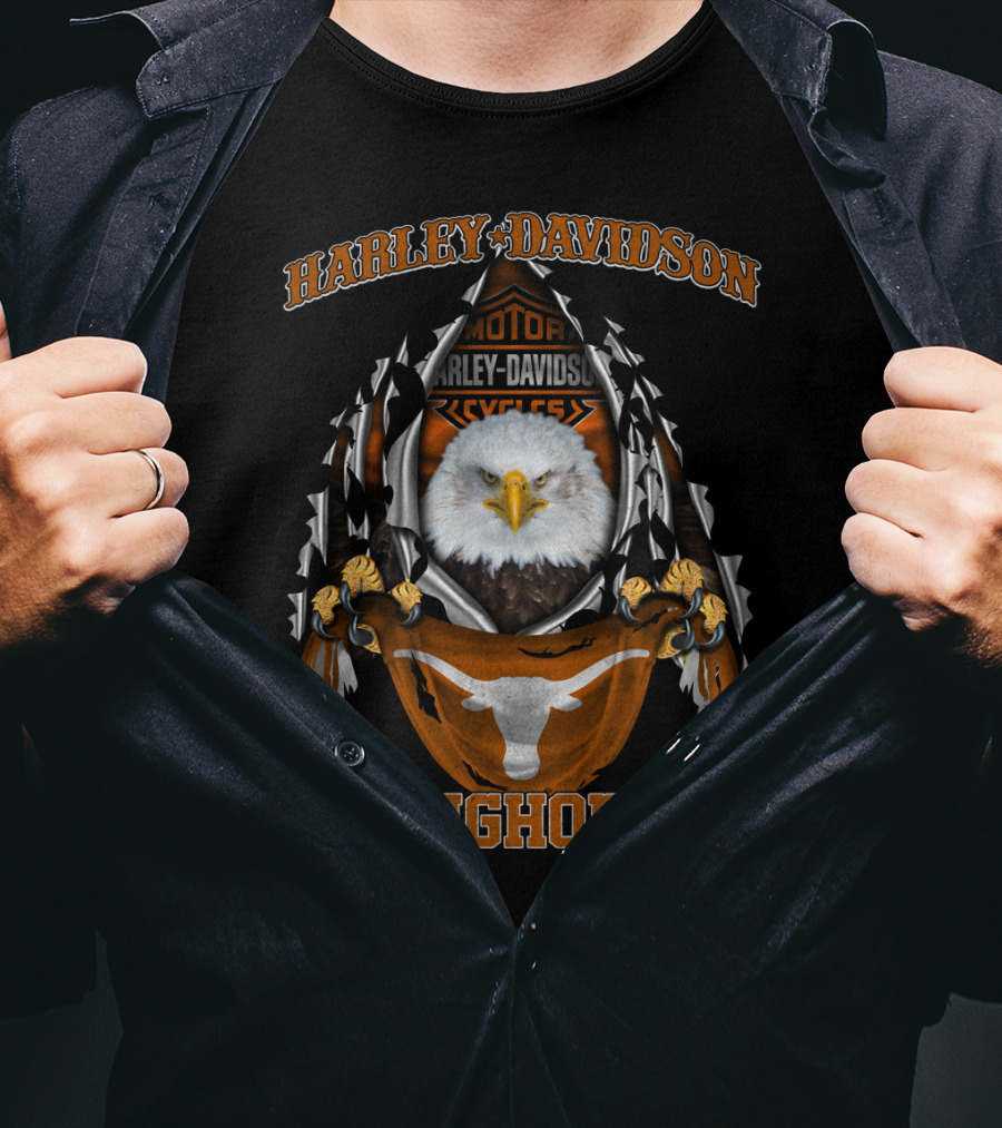 Harley Davidson Motorcycles Longhorns Eagle Texas T-Shirt