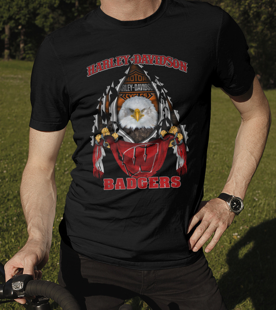 Harley Davidson Motorcycles Wisconsin Badgers Eagle T-Shirt