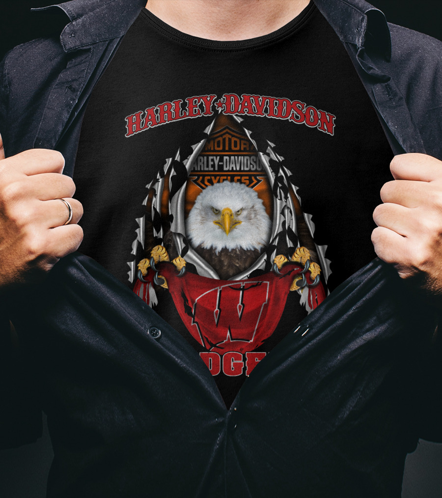 Harley Davidson Motorcycles Wisconsin Badgers Eagle T-Shirt