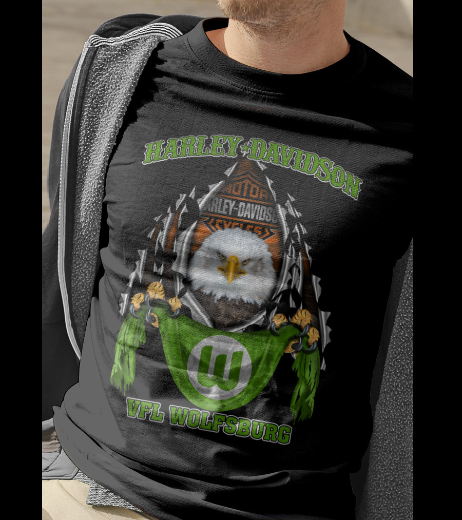 Harley Davidson Vfl Wolfsburg Eagle Motorcycle Motif T-Shirt