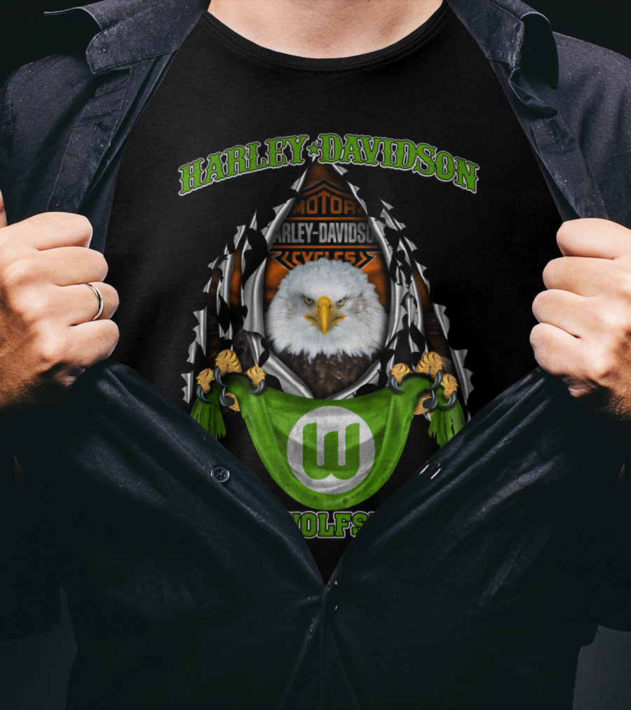 Harley Davidson Vfl Wolfsburg Eagle Motorcycle Motif T-Shirt