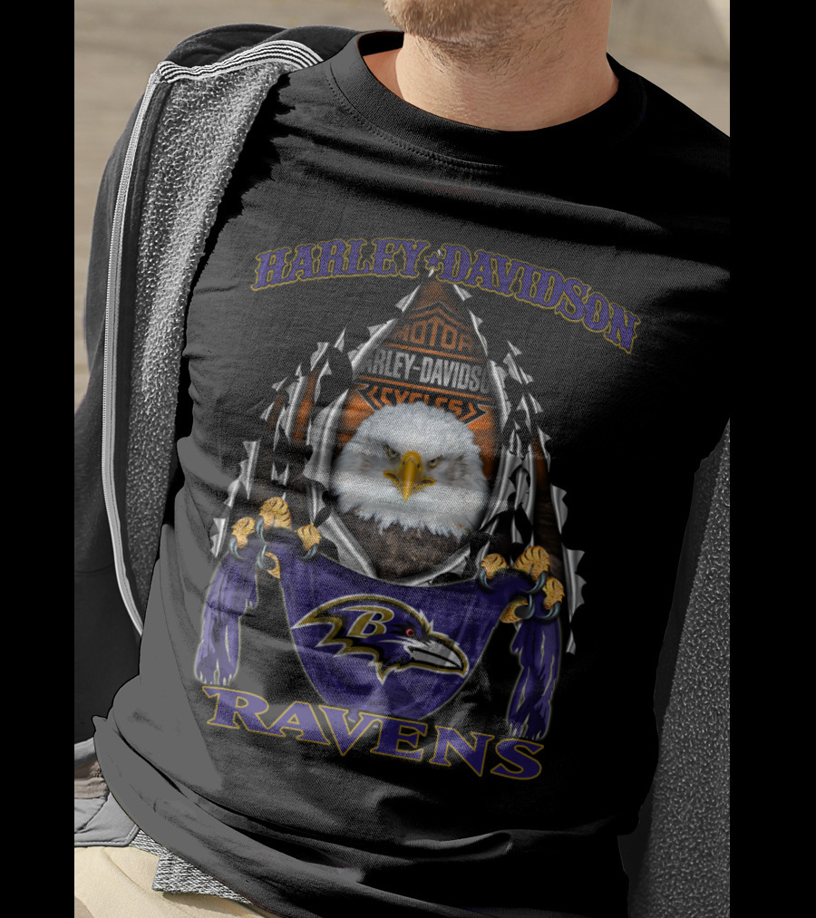 Harley Davidson Baltimore Ravens Eagle Motif T-Shirt