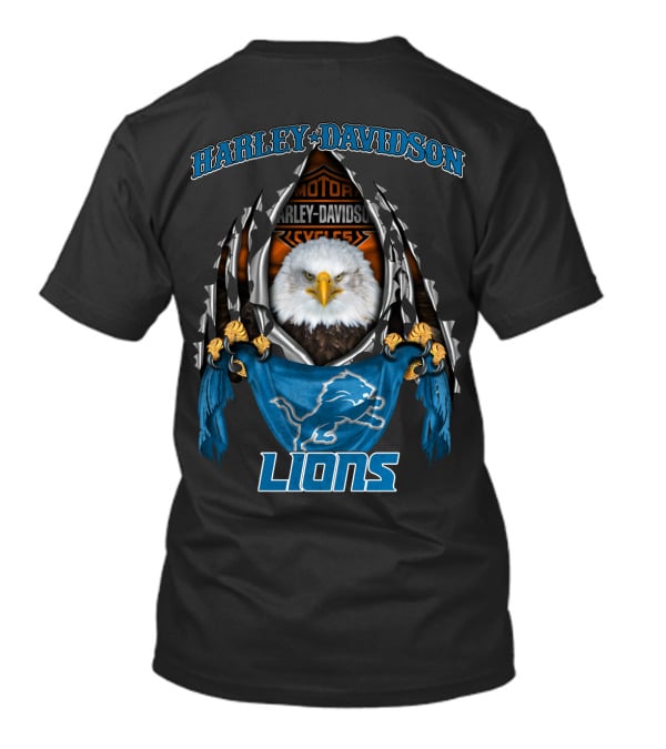 Harley Davidson Motor Cycles Eagle Detroit Lions T-Shirt