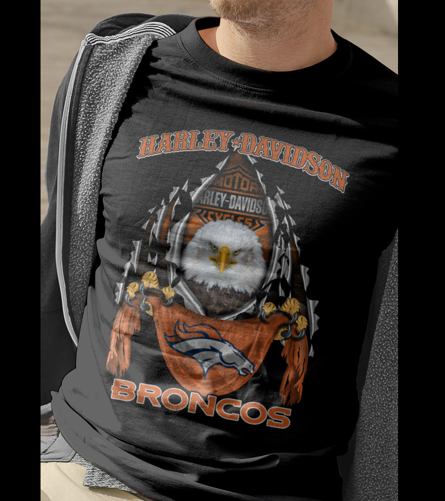 Harley Davidson Motor Cycles Eagle Denver Broncos T-Shirt