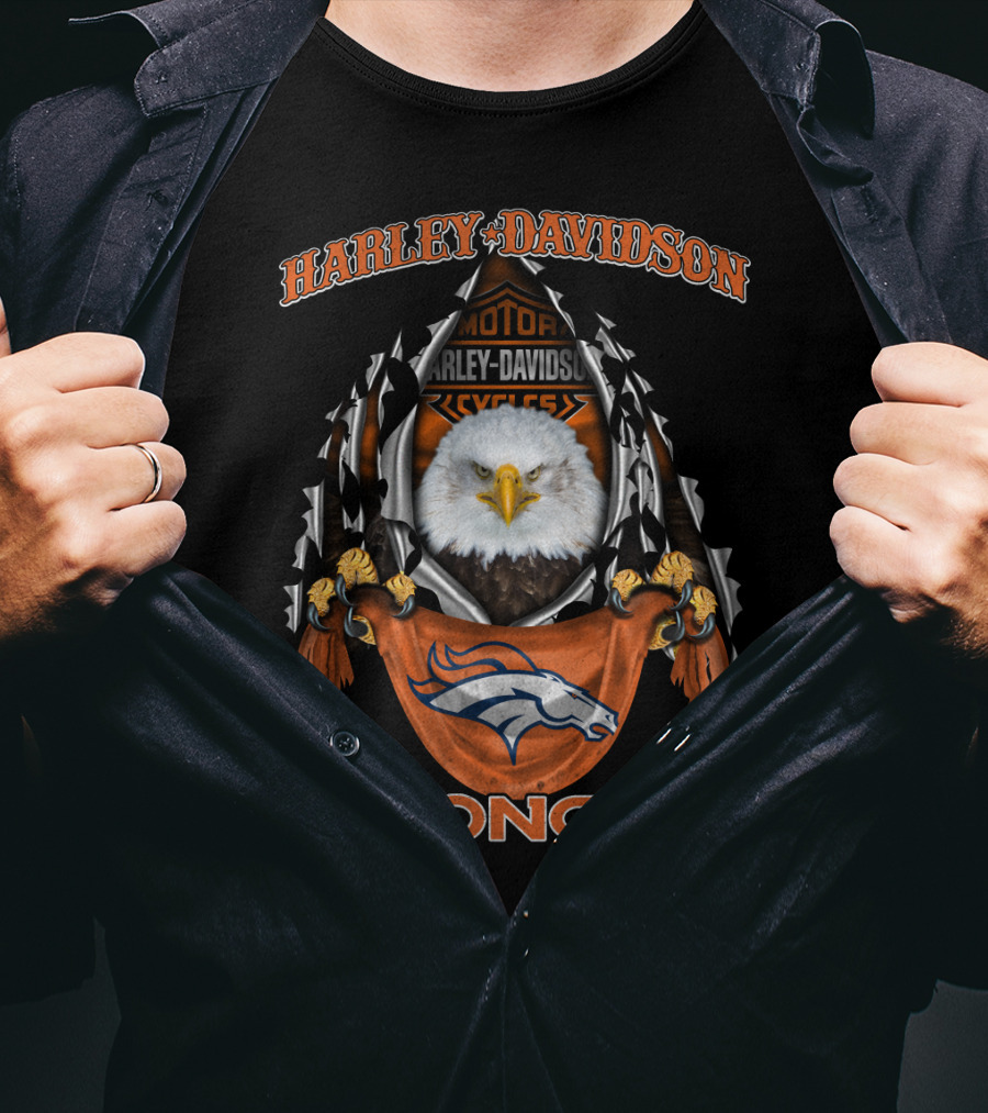 Harley Davidson Motor Cycles Eagle Denver Broncos T-Shirt