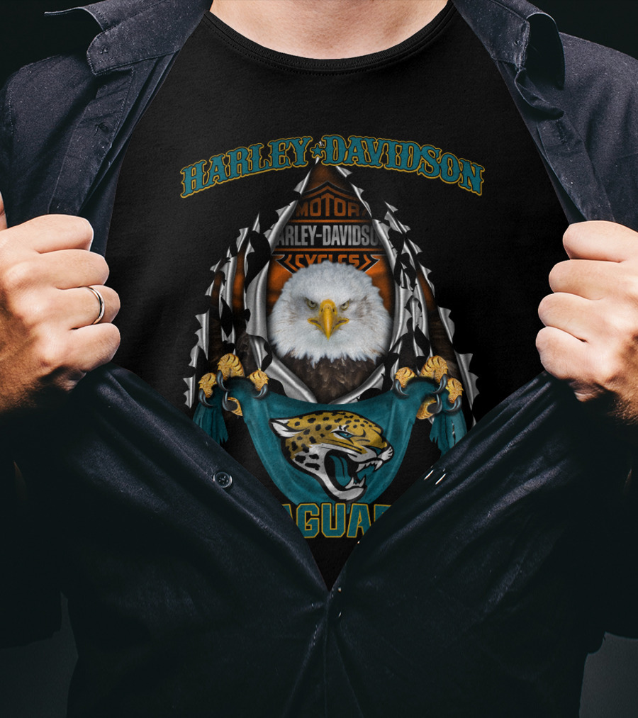 Harley Davidson Motorcycles Jaguar And Eagle Nfl Jacksonville Jaguars T-Shirt