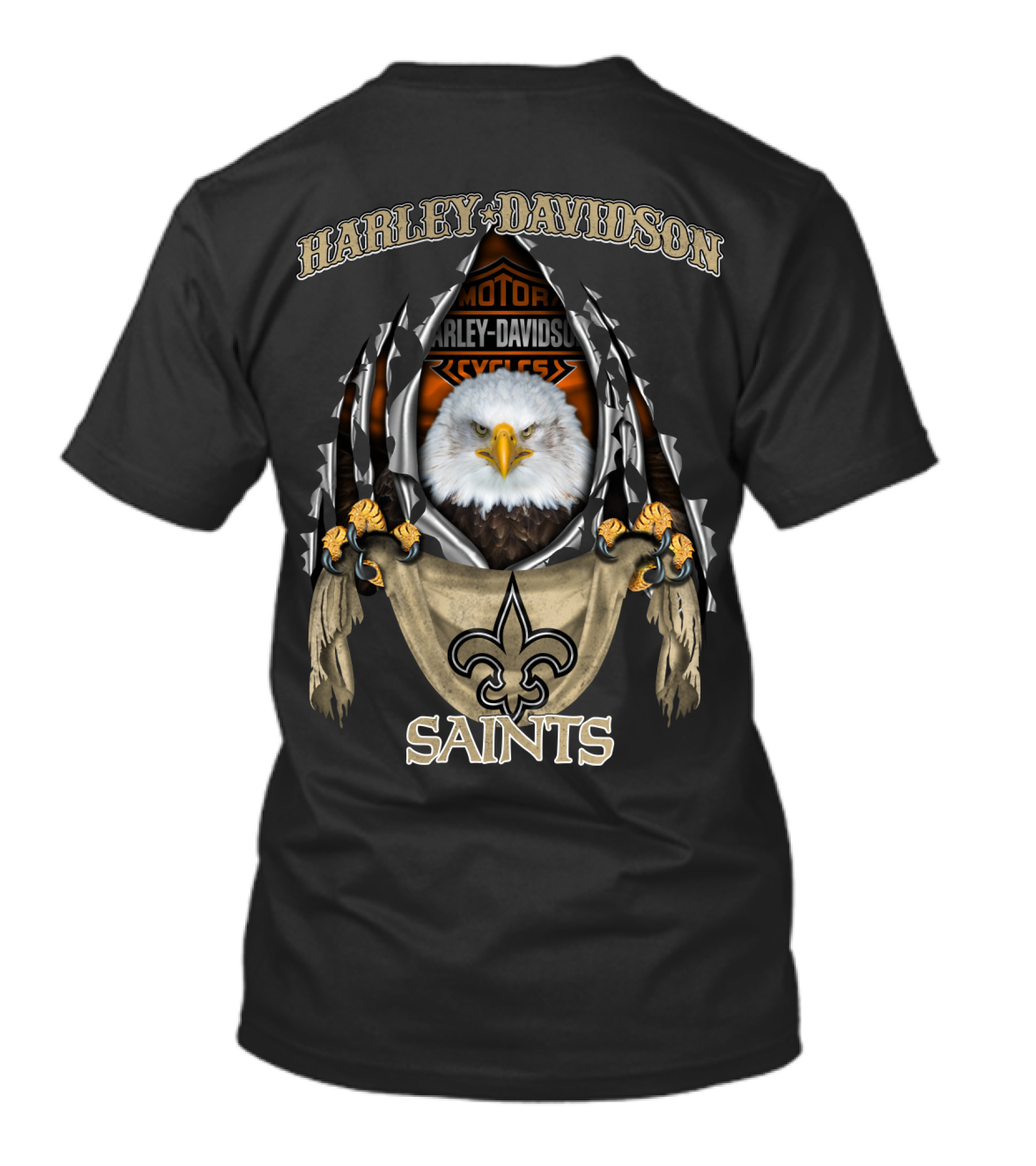 Harley Davidson Saints Fleur-De-Lis With Eagle And Motorcycle T-Shirt