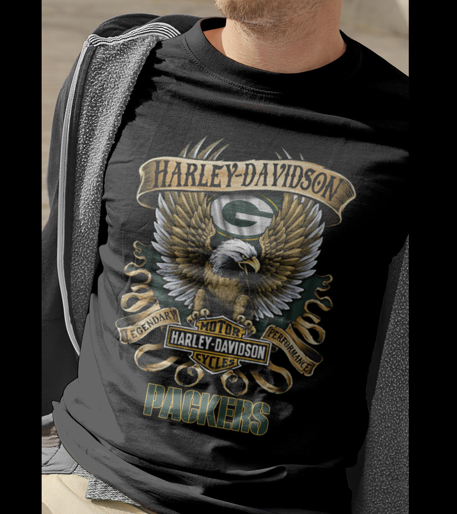 Harley Davidson Motor Cycles Legendary Performance Packers Green Bay T-Shirt