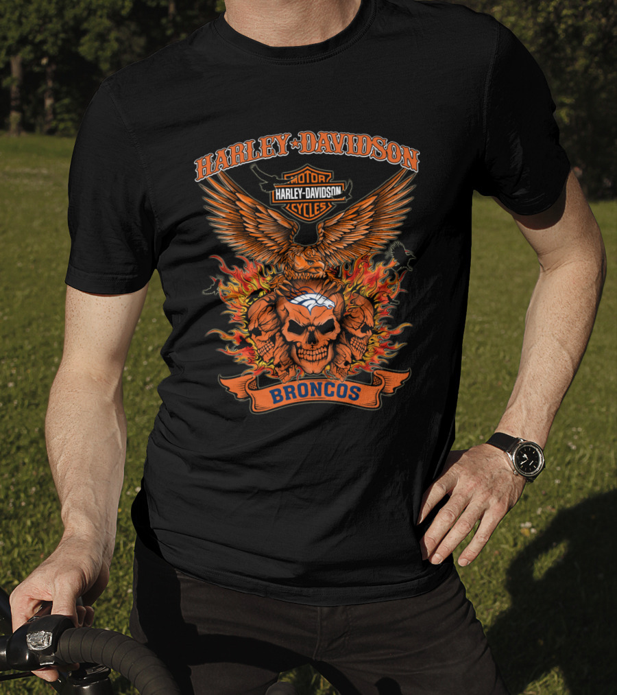 Harley Davidson Broncos Skull Flame T-Shirt