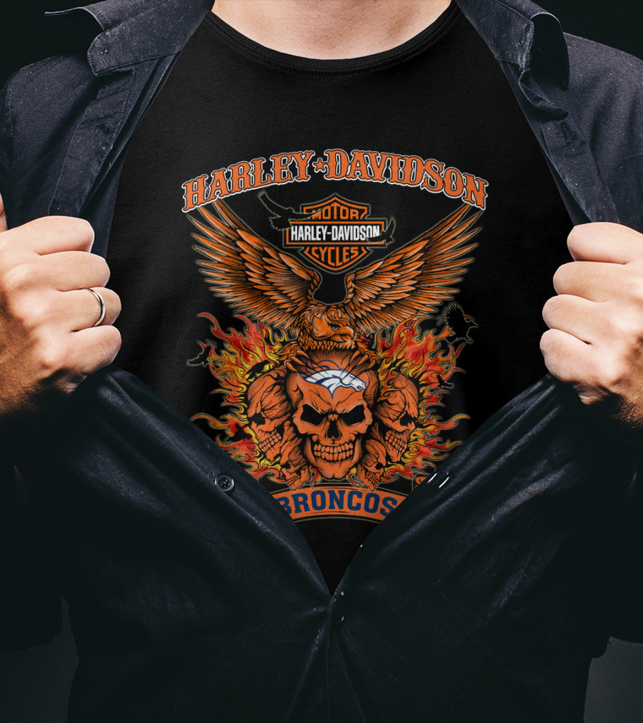 Harley Davidson Broncos Skull Flame T-Shirt