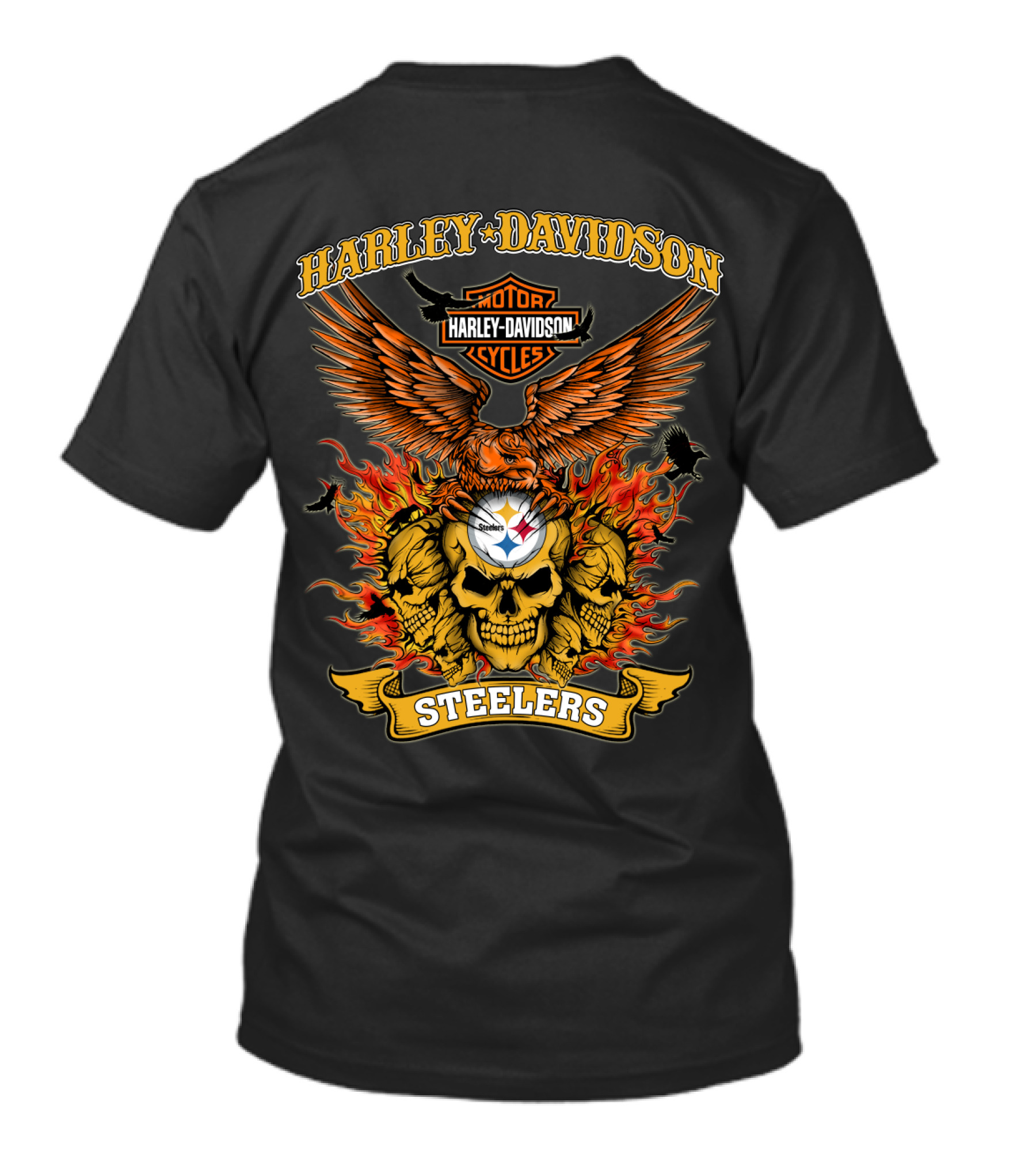 Harley Davidson Motorcycles Steelers Skull With Fire And Eagle 0304 Nfl Pittsburgh Steelers T-Shirt