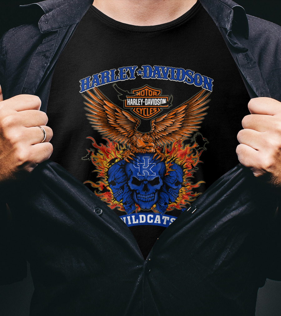 Harley Davidson Motorcycles Kentucky Wildcats Skull Flame T-Shirt