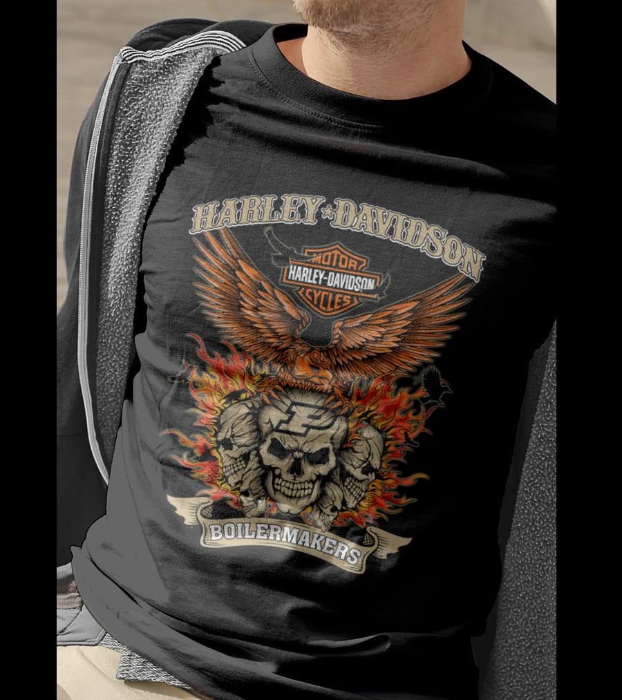 Harley Davidson Motorcycles Purdue Boilermakers Skull And Flames T-Shirt