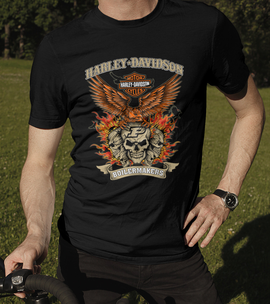 Harley Davidson Motorcycles Purdue Boilermakers Skull And Flames T-Shirt