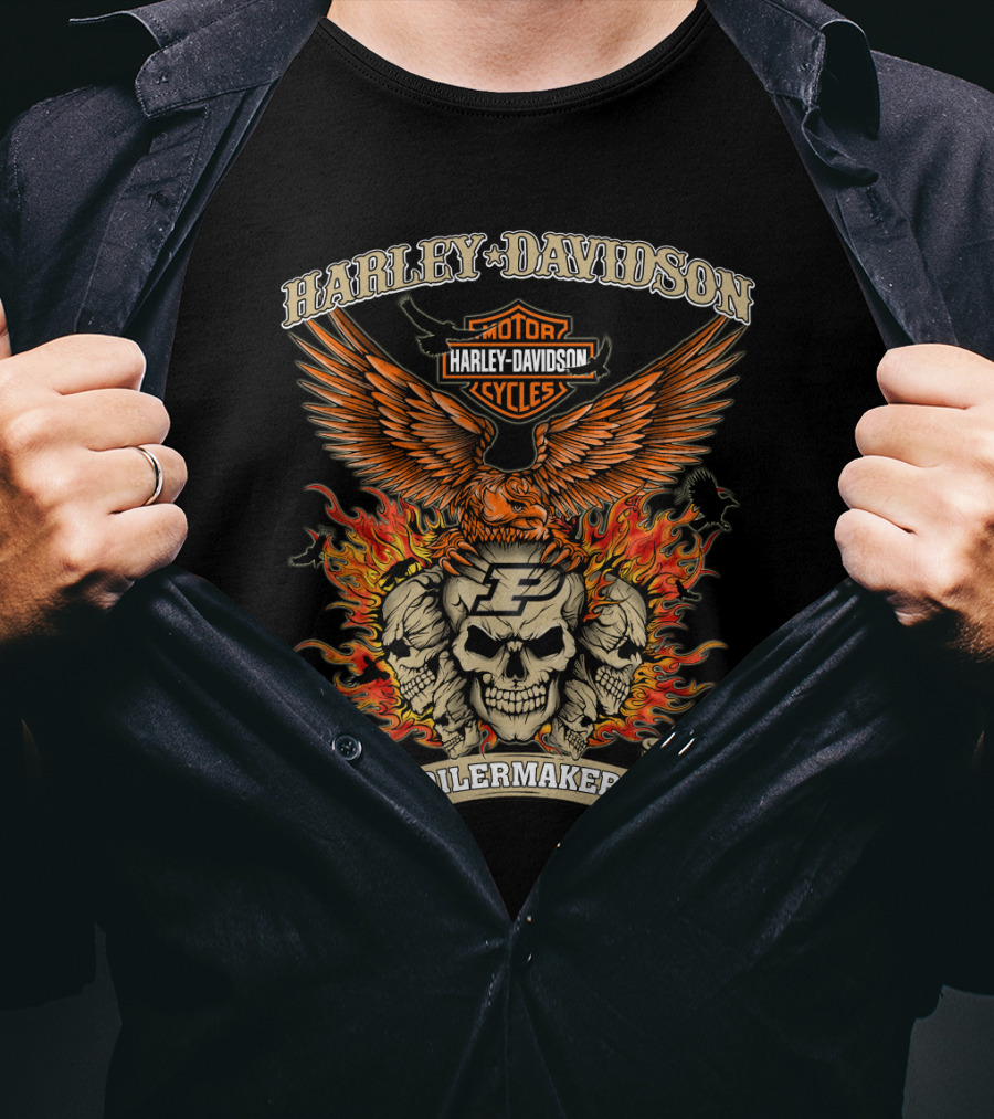 Harley Davidson Motorcycles Purdue Boilermakers Skull And Flames T-Shirt