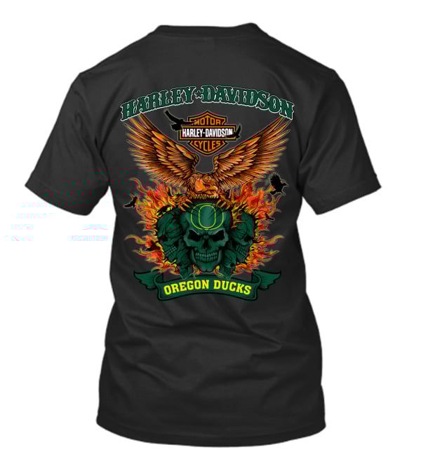 Harley Davidson Oregon Ducks Flaming Skull Eagle T-Shirt