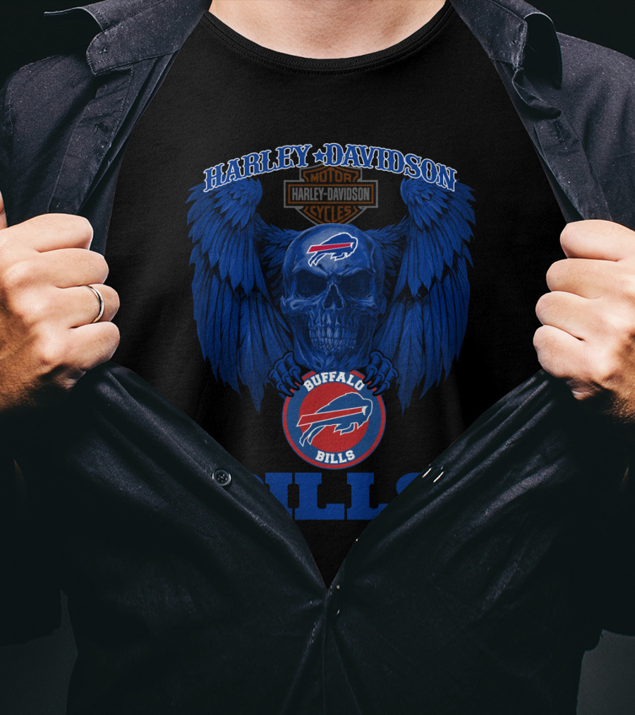 Harley Davidson Buffalo Bills Nfl Skull And Wings T-Shirt