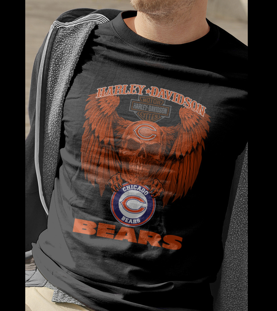 Harley Davidson Chicago Bears Skull Wing T-Shirt