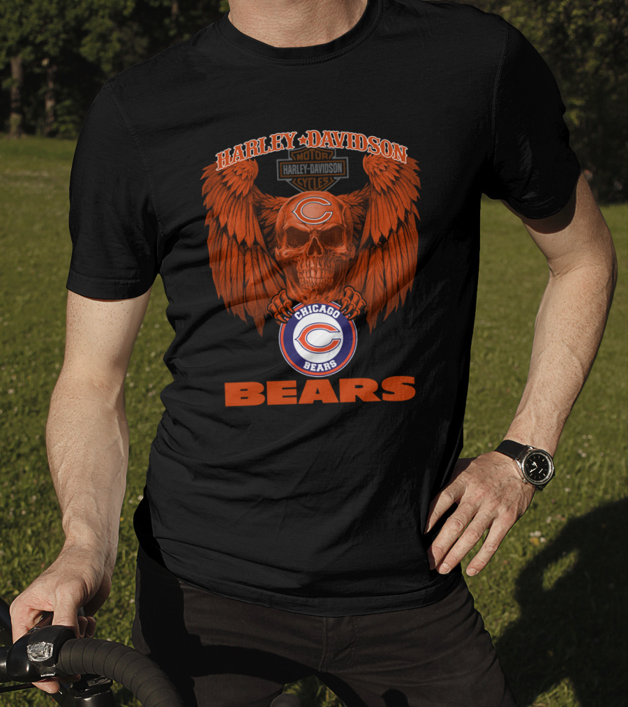 Harley Davidson Chicago Bears Skull Wing T-Shirt