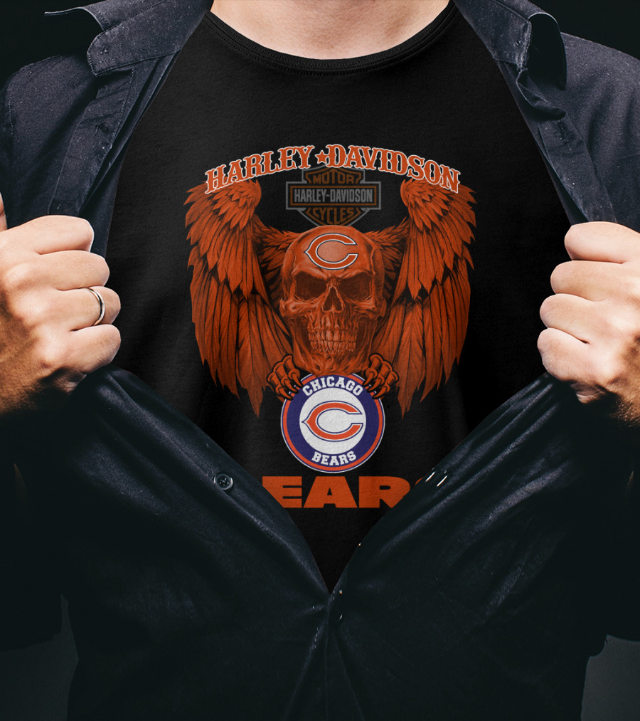 Harley Davidson Chicago Bears Skull Wing T-Shirt