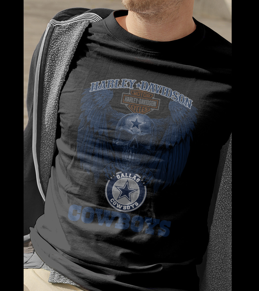 Harley Davidson Dallas Cowboys Cowboys Nfl Skull Wings T-Shirt