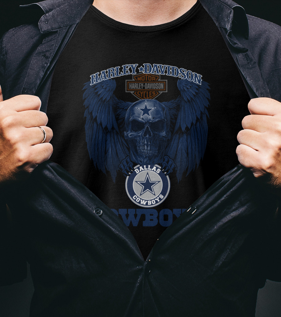 Harley Davidson Dallas Cowboys Cowboys Nfl Skull Wings T-Shirt