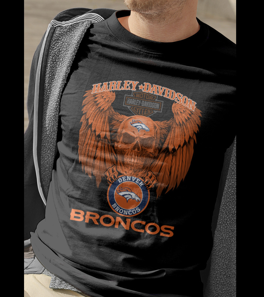 Harley Davidson Denver Broncos Nfl Skull Wings T-Shirt