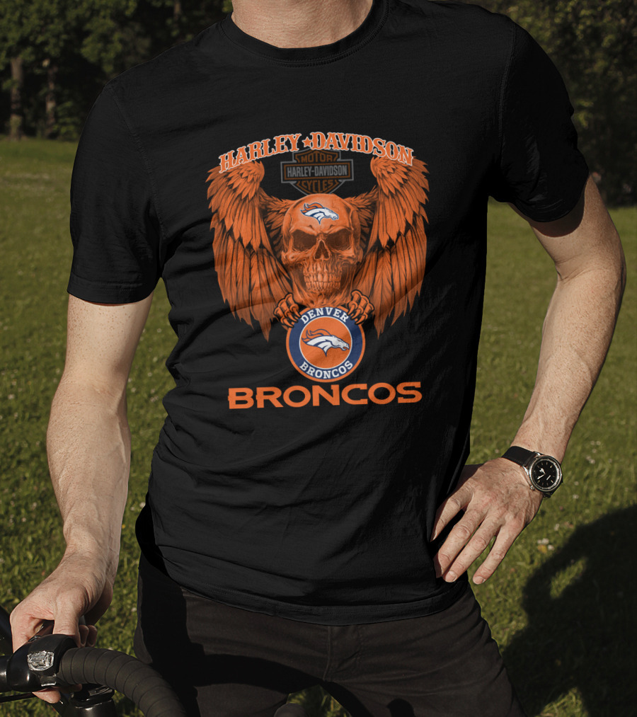 Harley Davidson Denver Broncos Nfl Skull Wings T-Shirt