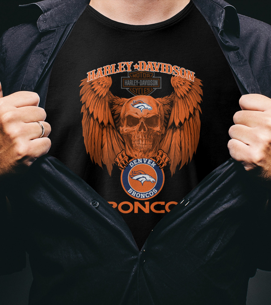 Harley Davidson Denver Broncos Nfl Skull Wings T-Shirt