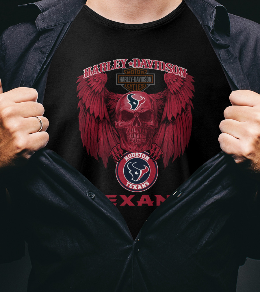 Harley Davidson Houston Texans Winged Skull Nfl T-Shirt