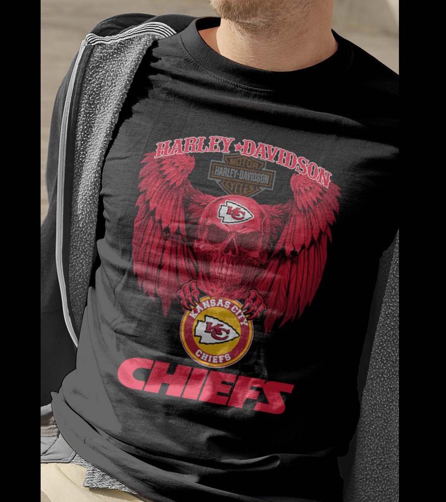 Harley Davidson Kansas City Chiefs Skull Wings T-Shirt