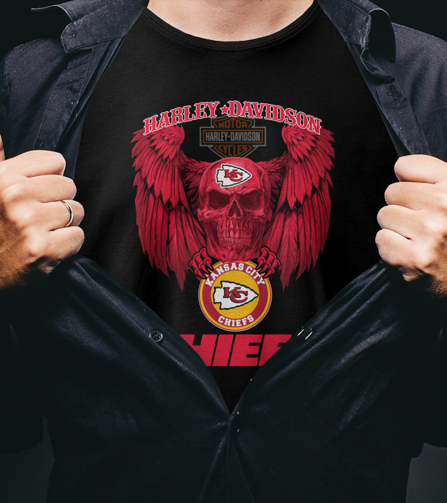Harley Davidson Kansas City Chiefs Skull Wings T-Shirt