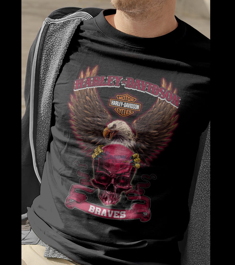 Harley Davidson Braves Eagle Skull Motorcycles T-Shirt