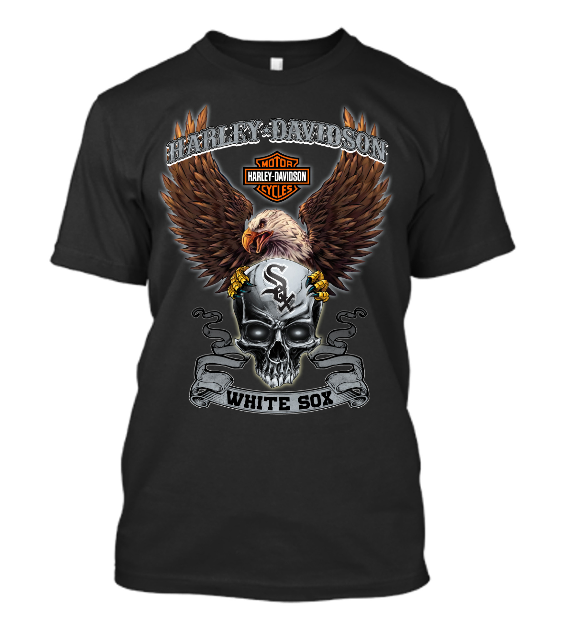 Harley Davidson Motor Cycles Eagle Skull White Sox T-Shirt