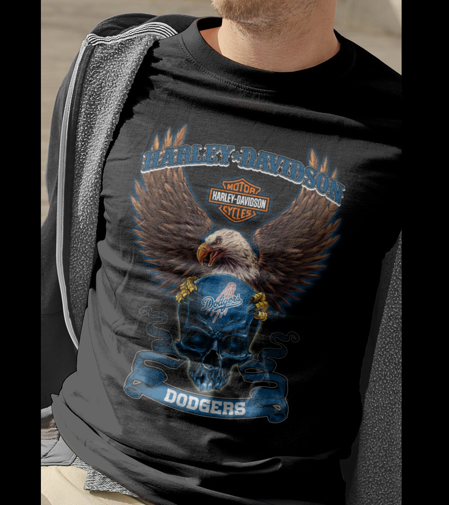 Harley Davidson Los Angeles Dodgers Eagle Skull Mlb 0407 T-Shirt