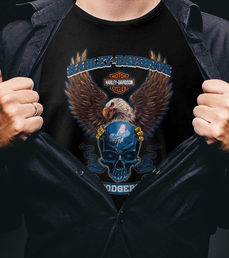 Harley Davidson Los Angeles Dodgers Eagle Skull Mlb 0407 T-Shirt