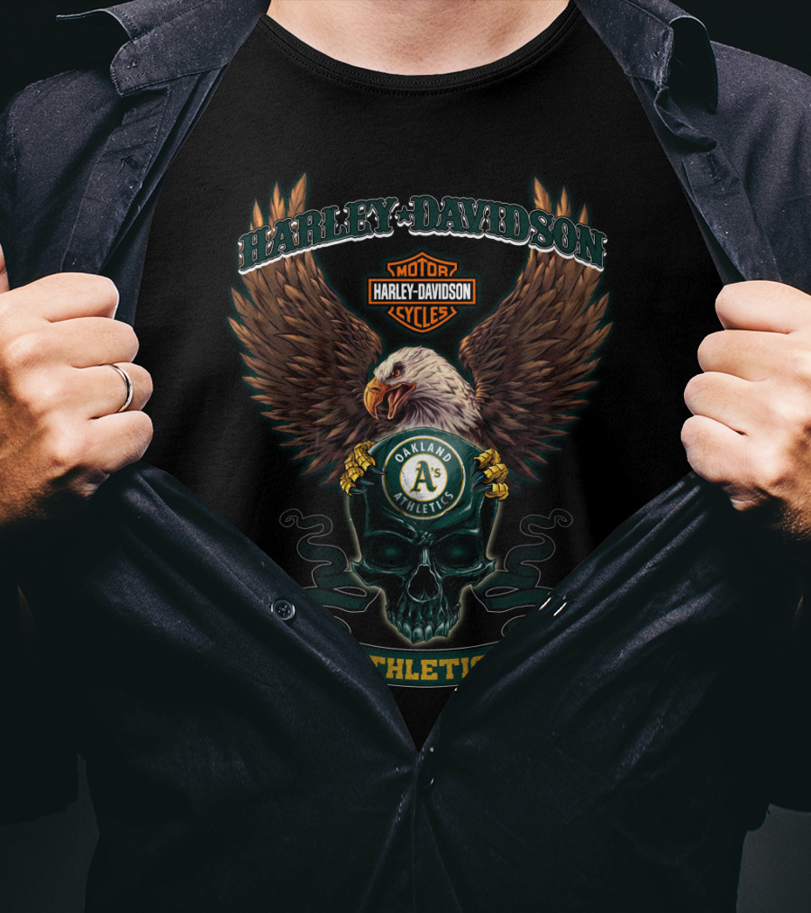 Harley Davidson Cycles Eagle Holding Oakland Athletics A’s T-Shirt