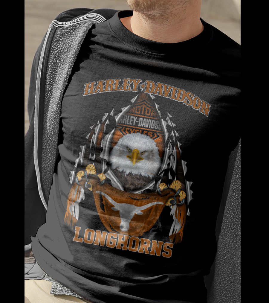 Harley Davidson Texas Longhorns Eagle Motorcycles T-Shirt