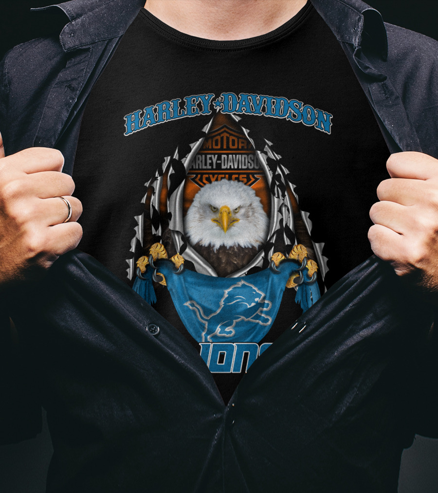 Harley Davidson Motorcycles Detroit Lions Bald Eagle Nfl 84 T-Shirt