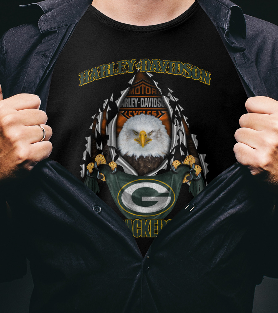 Harley Davidson Green Bay Packers Nfl 84 Motor Cycles T-Shirt