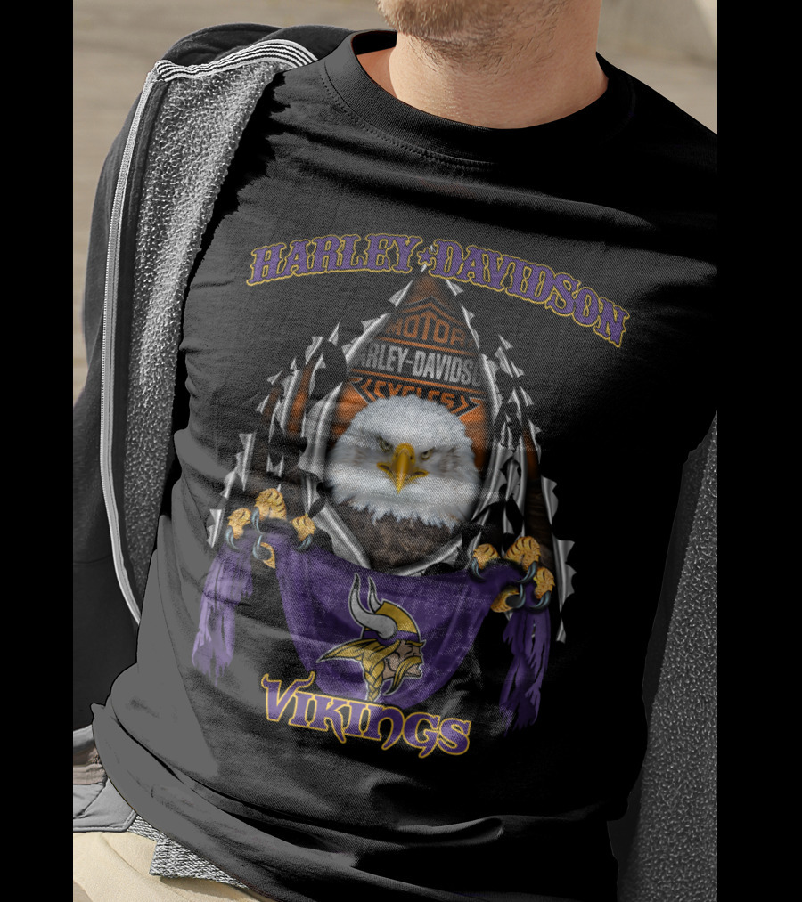 Harley Davidson Motorcycles 84 Minnesota Vikings Eagle T-Shirt