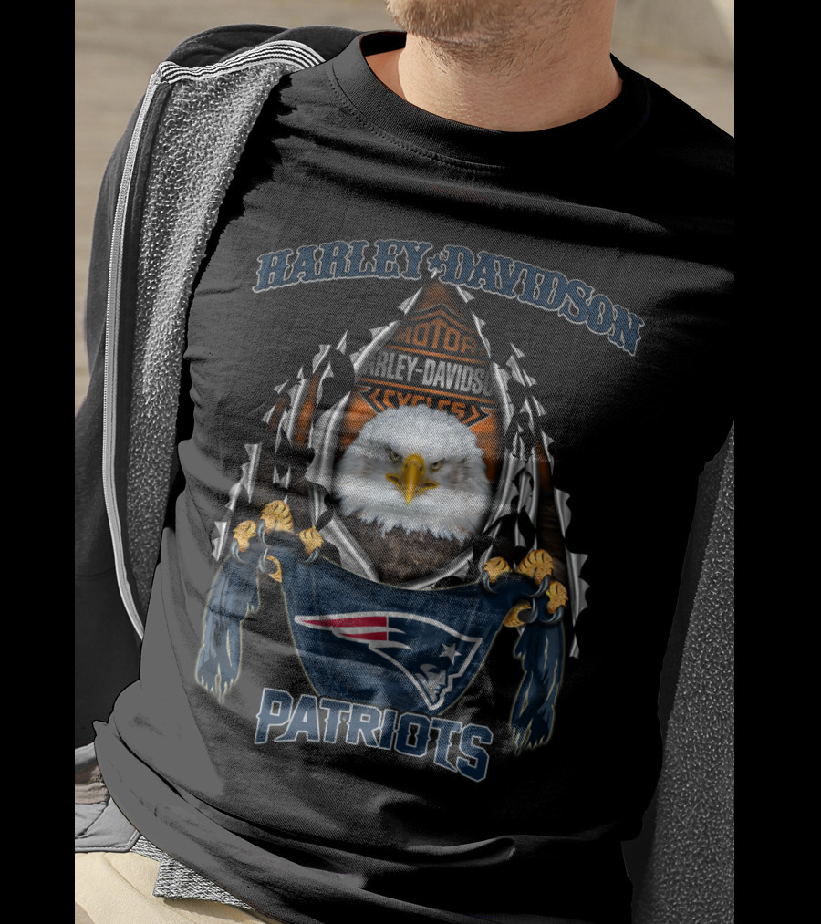 Harley Davidson Motorcycles Bald Eagle New England Patriots T-Shirt