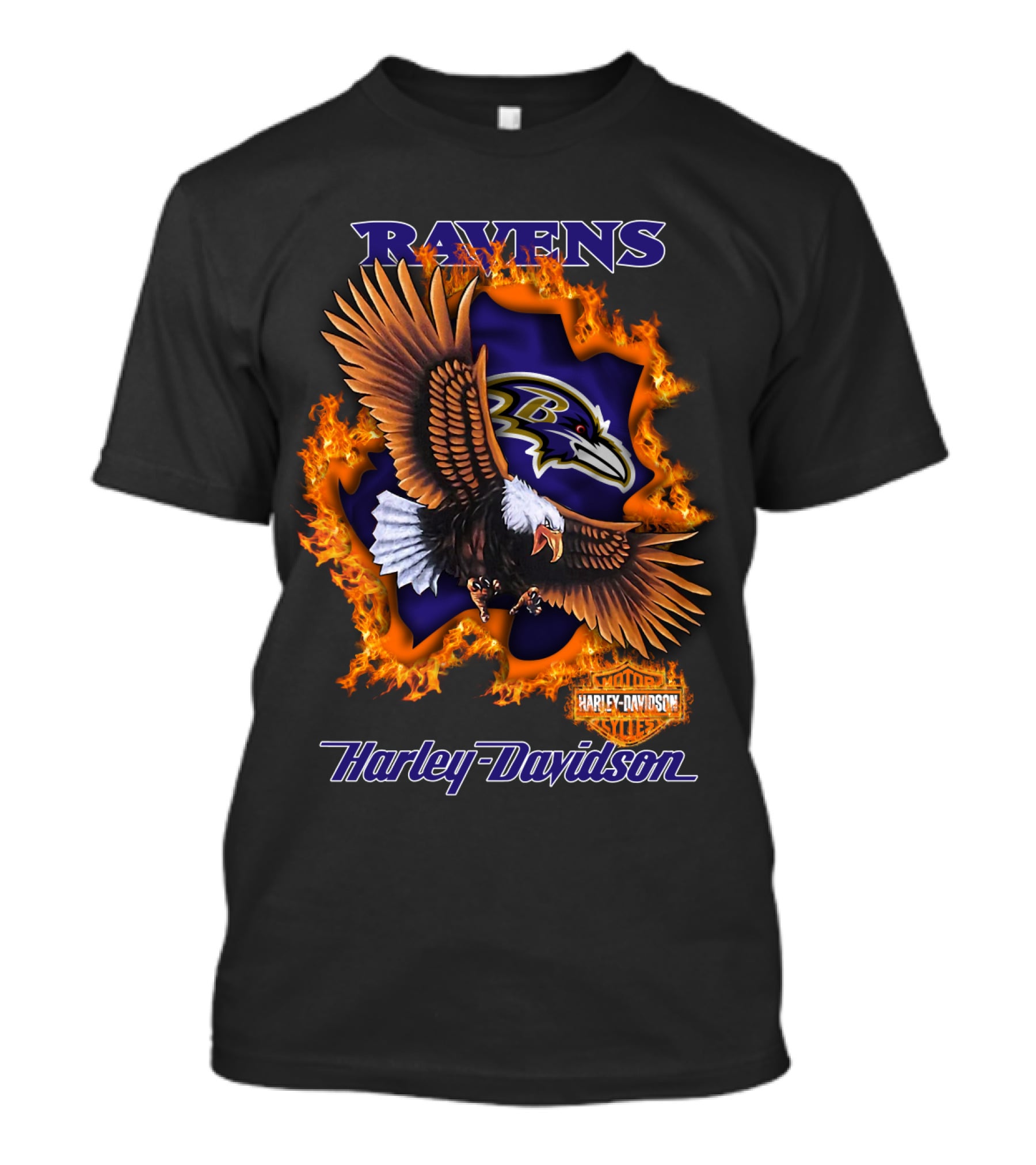 Ravens Harley Davidson Baltimore Ravens Logo Eagle Fire T-Shirt