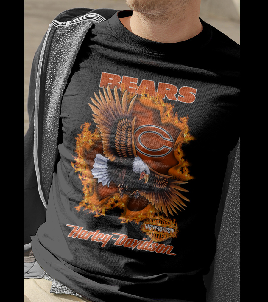 Bears Harley Davidson Chicago Bears Flaming Eagle T-Shirt