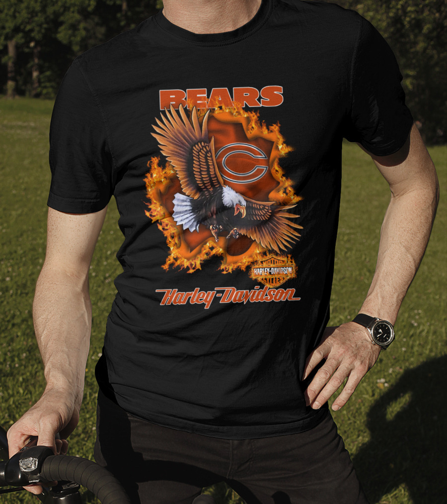 Bears Harley Davidson Chicago Bears Flaming Eagle T-Shirt