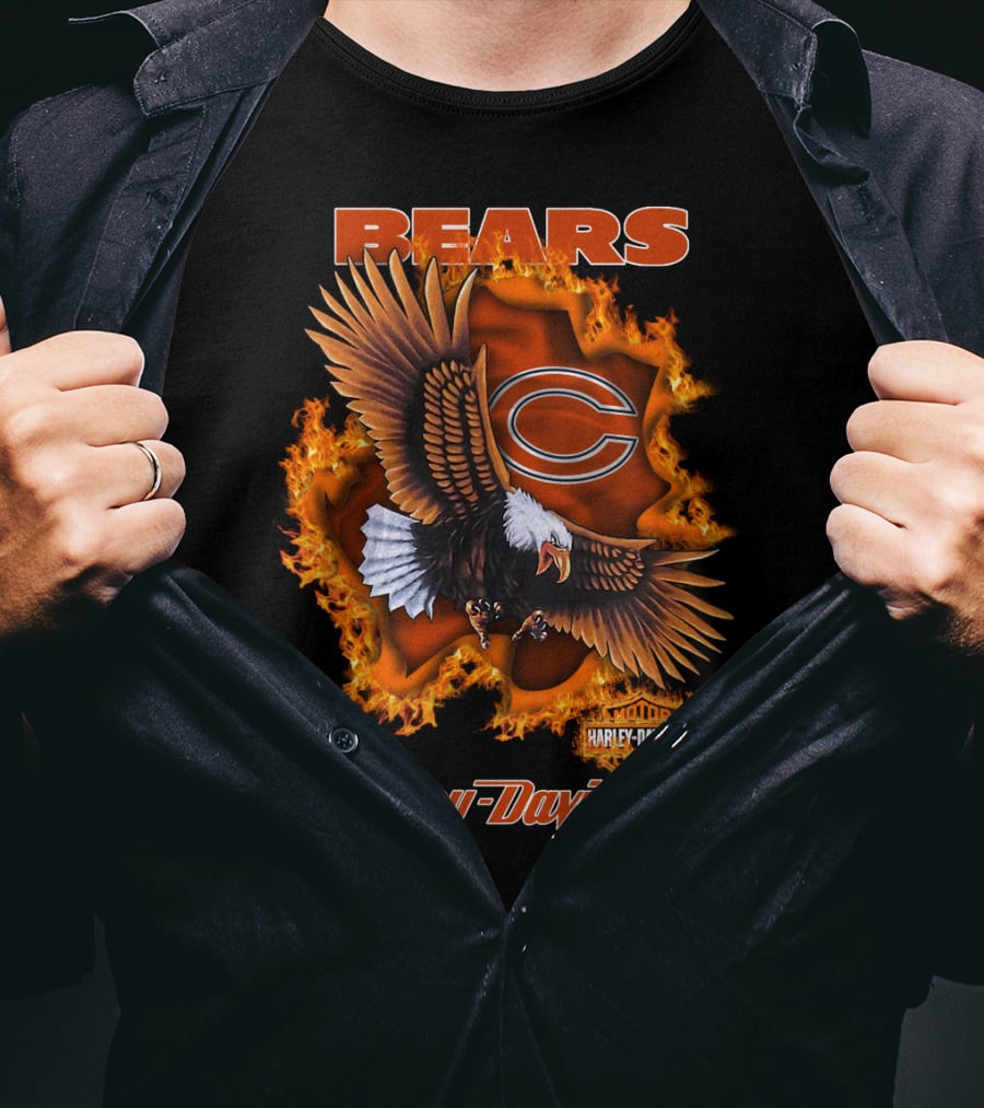 Bears Harley Davidson Chicago Bears Flaming Eagle T-Shirt