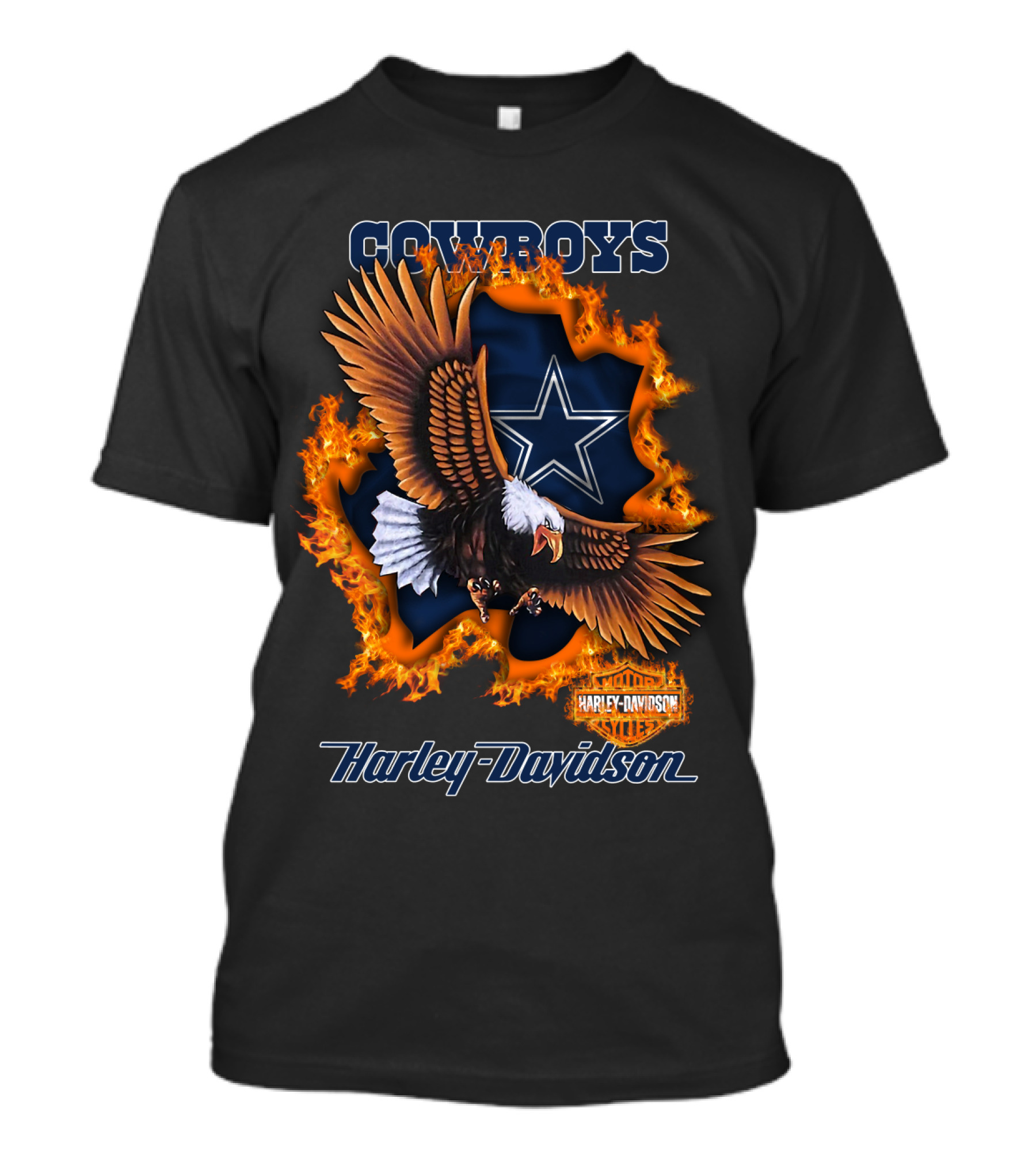 Cowboys Harley Davidson Eagle With Star And Flames T-Shirt